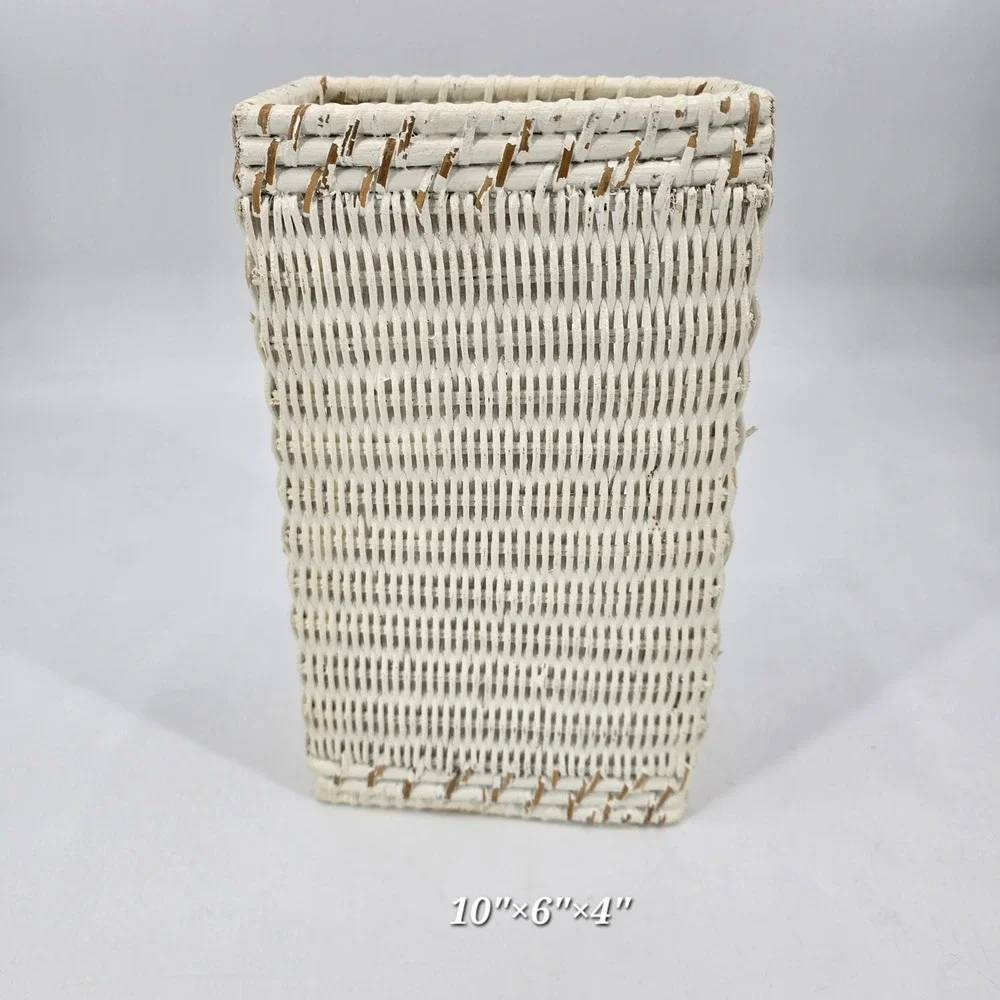Vintage White Wicker Tissue Box Cover Rattan Holder Shabby Chic Cottage Decor